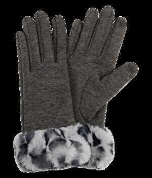Gray Tech Gloves with Leopard Faux Fur Cuff Adult One Size NEW